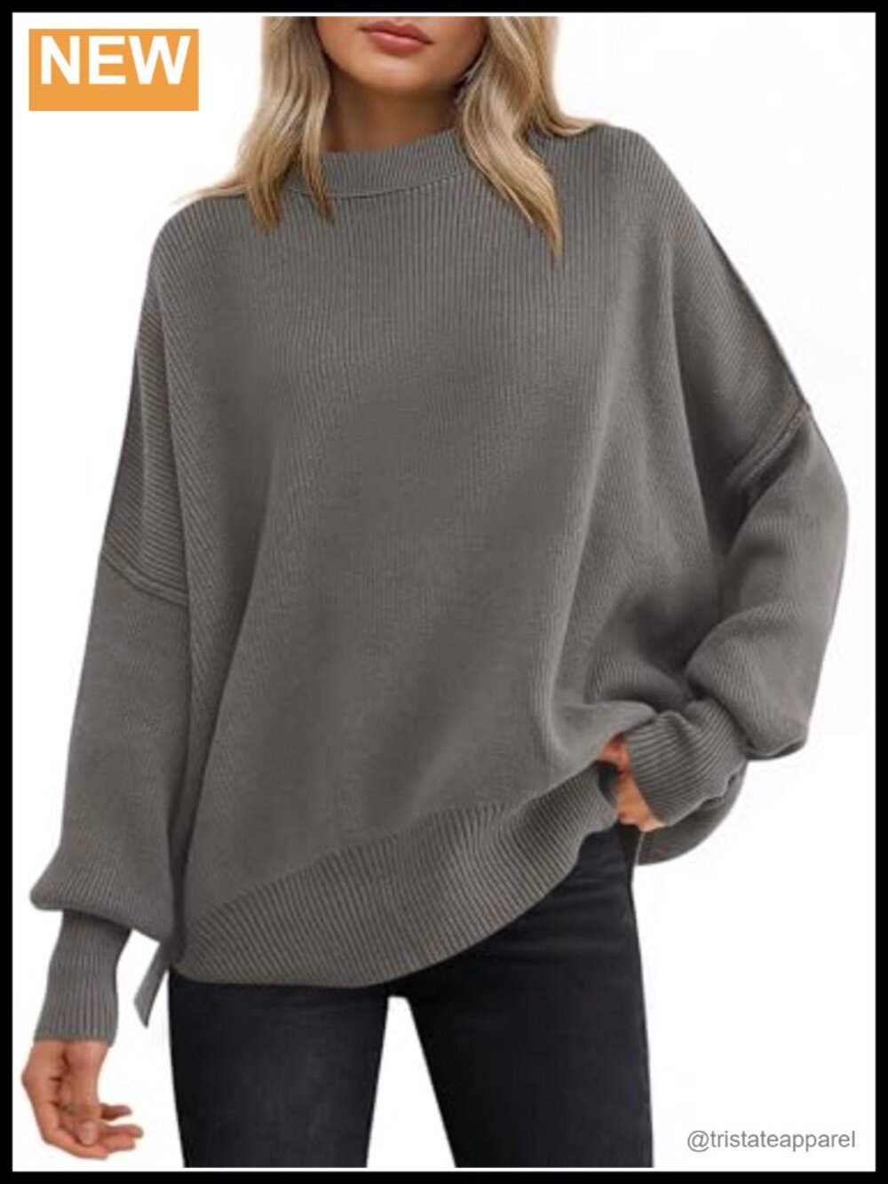 Oversized Chunky Ribbed Knit Pullover Sweater Batwing Long Sleeve Crewneck